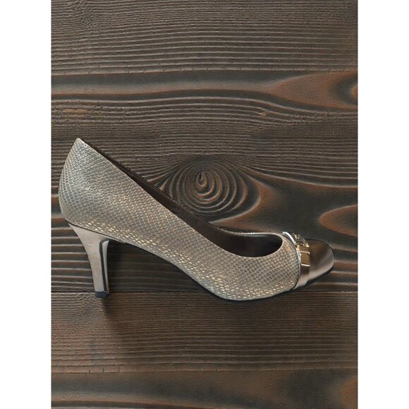 LIfestride Flex Metallic Kitten Heel Pumps Womens Size 7.5 Faux Leather Snakeski - Picture 4 of 12